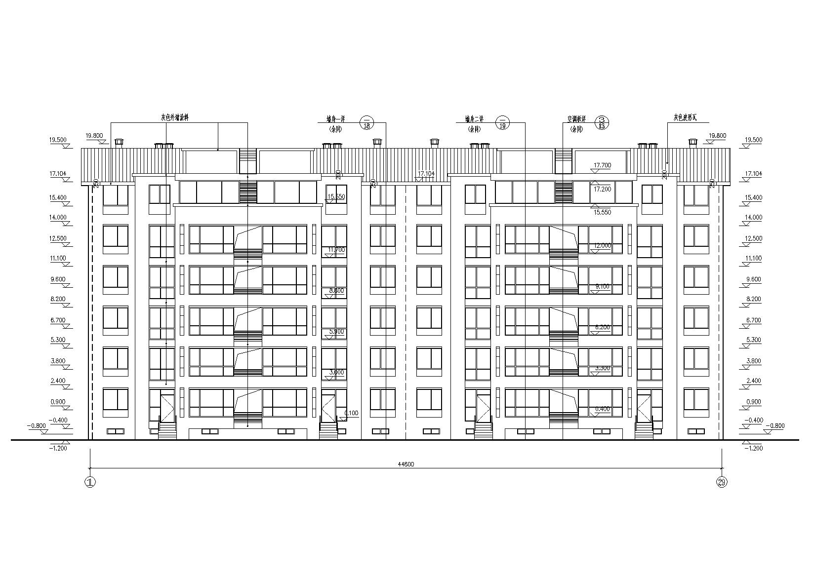 某六层坡屋顶（顶层复式）住宅建筑施工图cad施工图下载【ID:165393143】