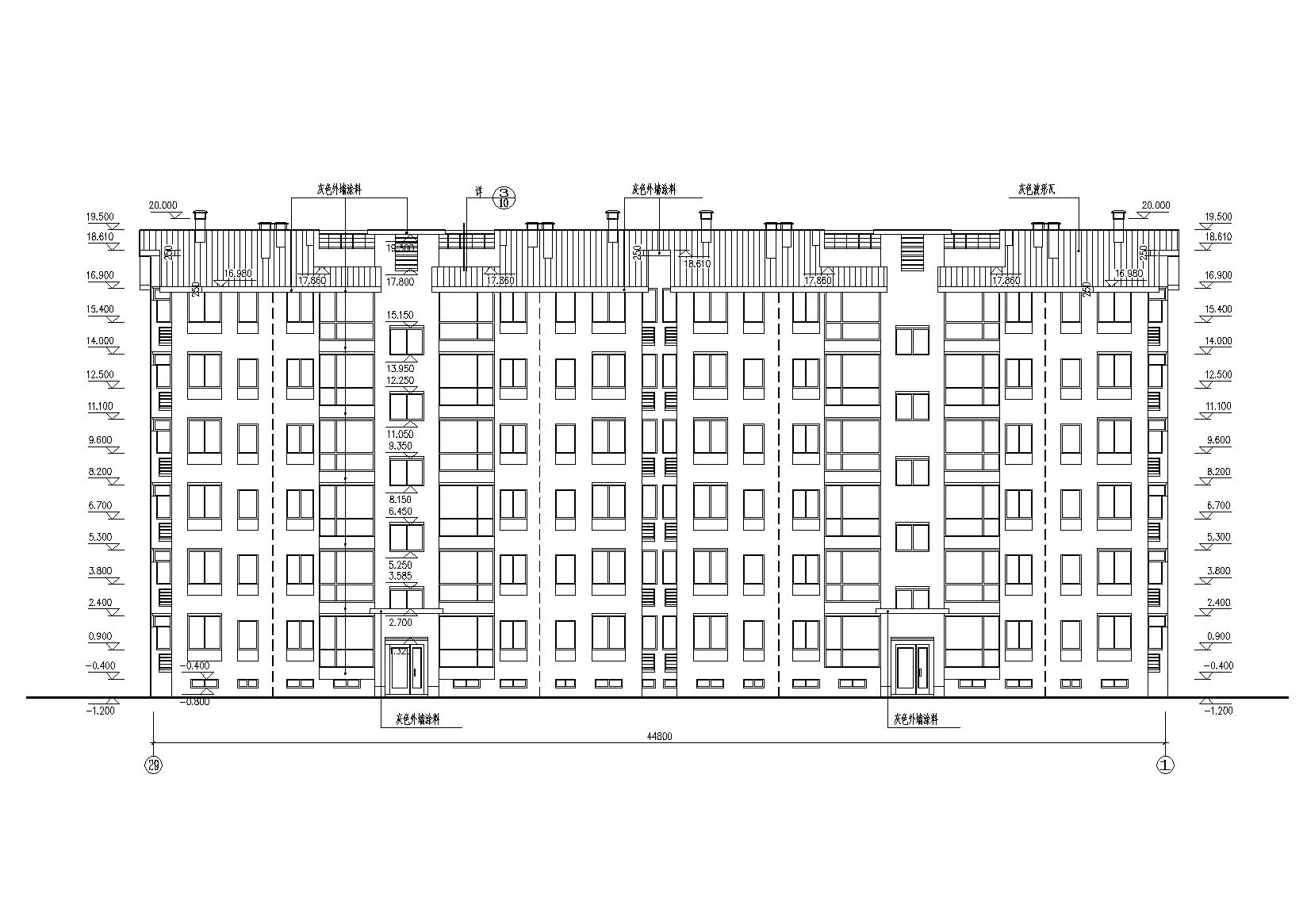 某六层坡屋顶（顶层复式）住宅建筑施工图cad施工图下载【ID:165393143】