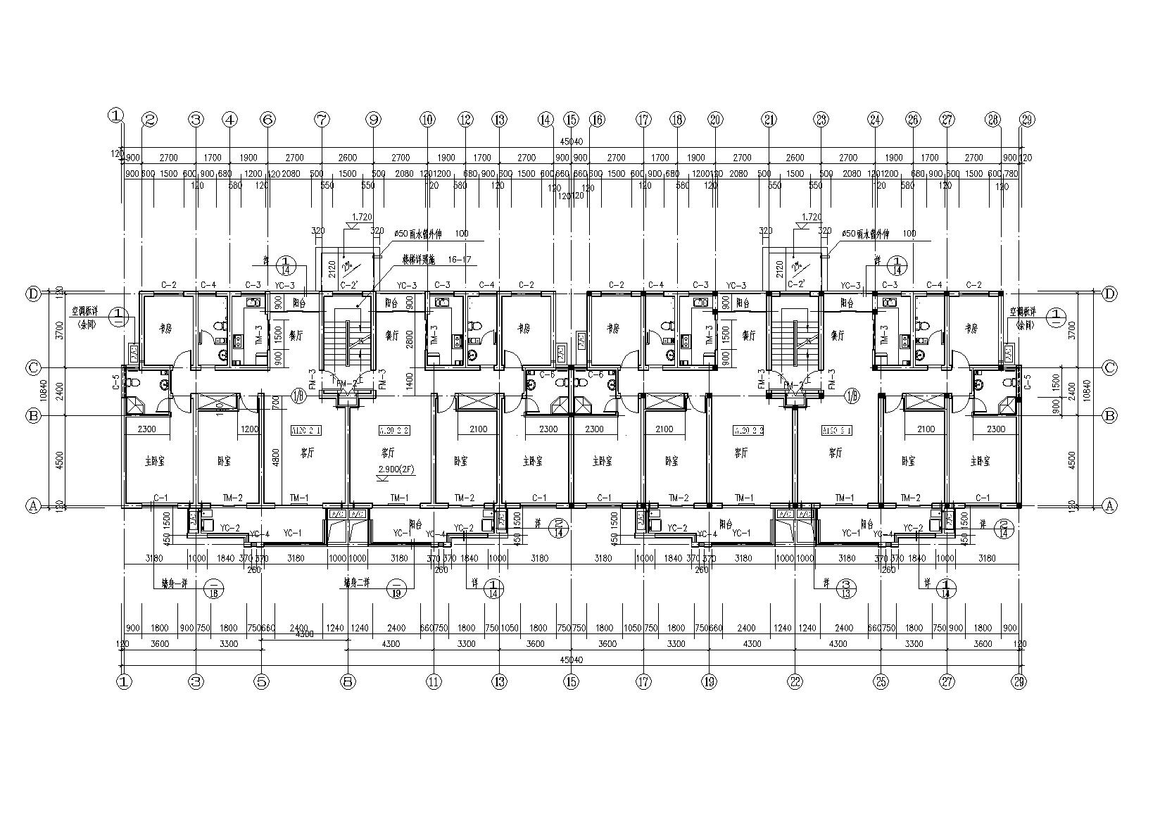 某六层坡屋顶（顶层复式）住宅建筑施工图cad施工图下载【ID:165393143】