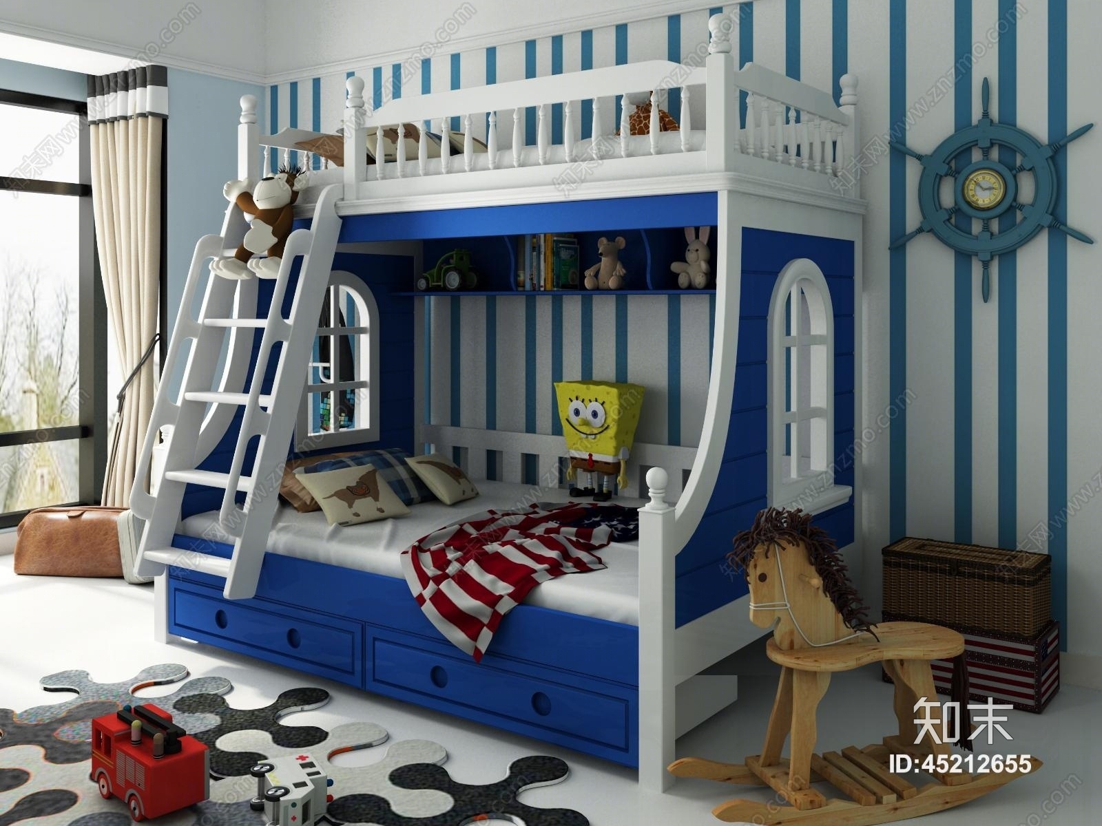 美式简约儿童上下床3D模型下载【ID:45212655】