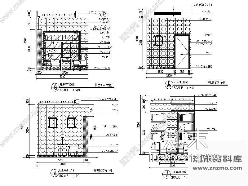 图块/节点小书房立面图cad施工图下载【ID:832214709】