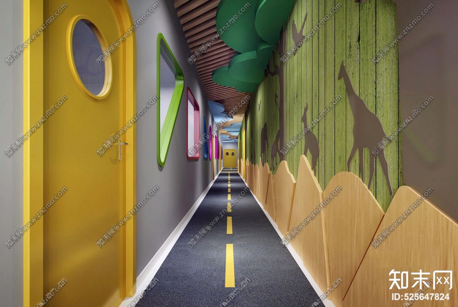 现代幼儿园走道3D模型下载【ID:525647824】
