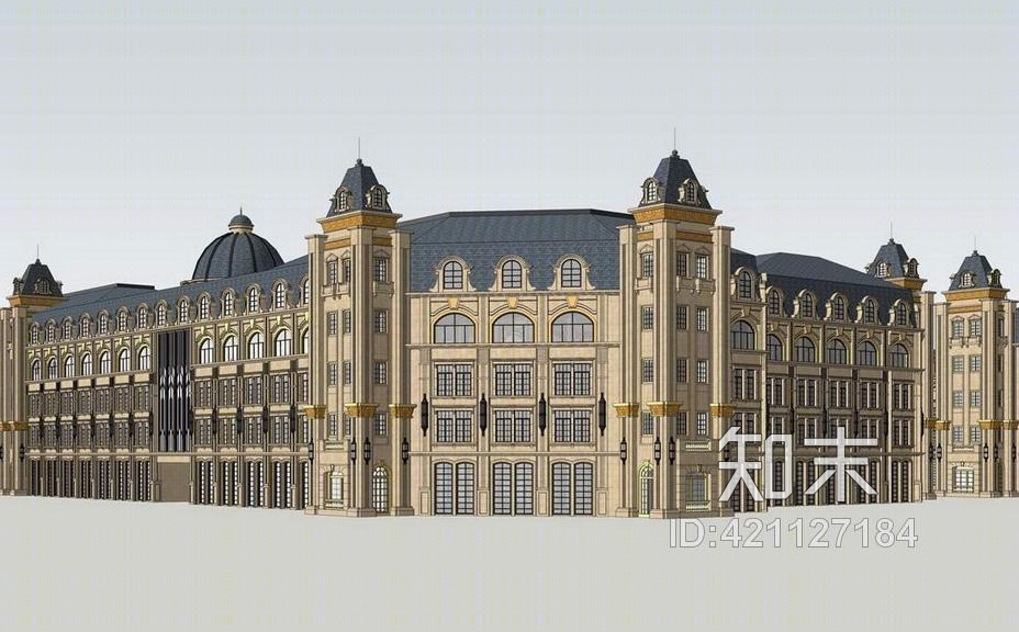 法式商业建筑SU模型下载【ID:421127184】