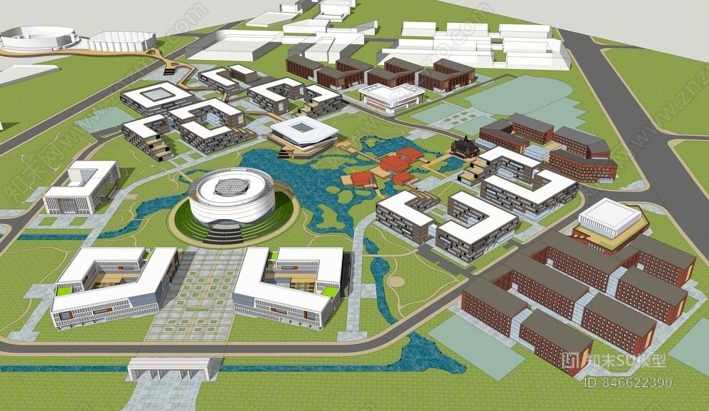 北化工新校区SU模型下载【ID:846622390】