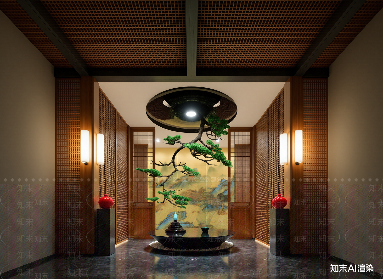 新中式酒店大堂3D模型下载【ID:1215032065】