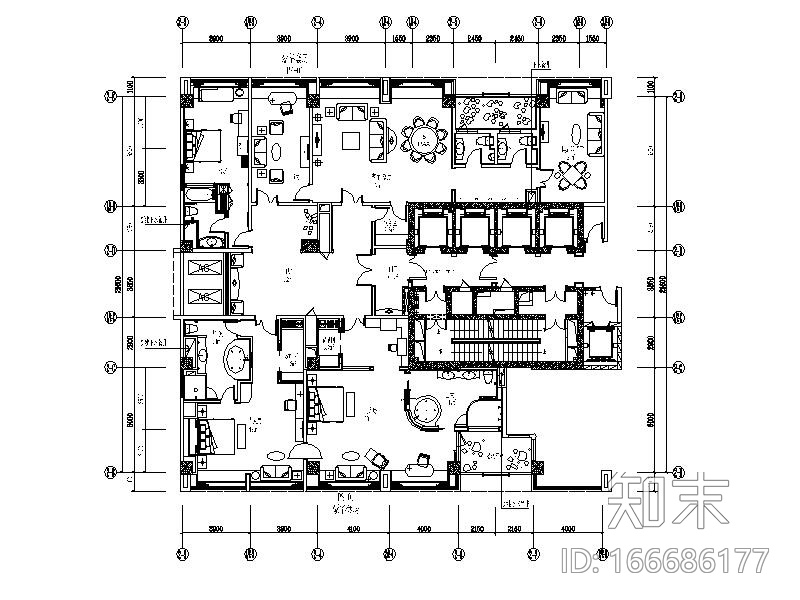 [成都]精装公寓豪华套房设计施工图（含效果图）cad施工图下载【ID:166686177】
