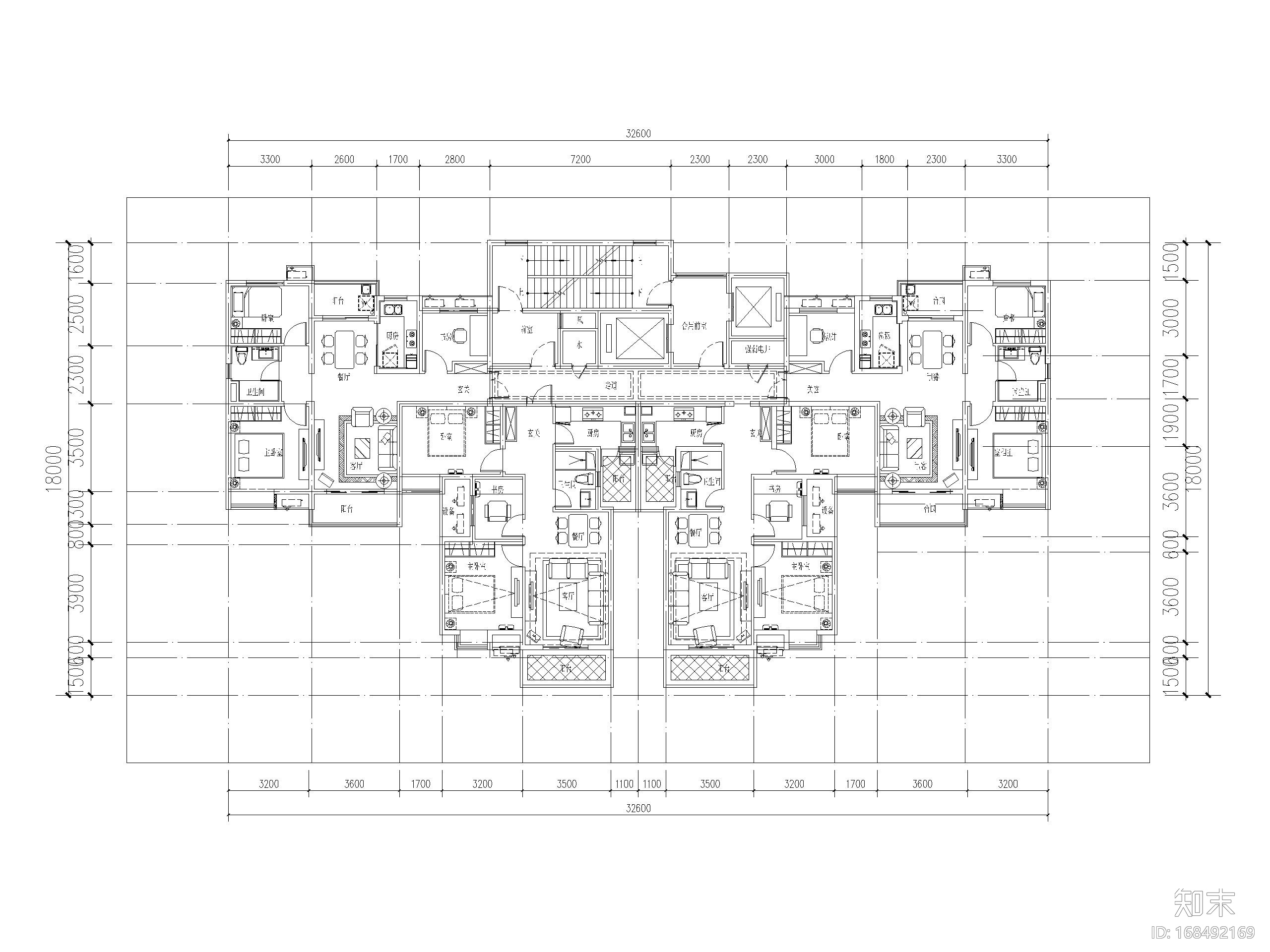 知名设计大院超高层户型设计（CAD）施工图下载【ID:168492169】