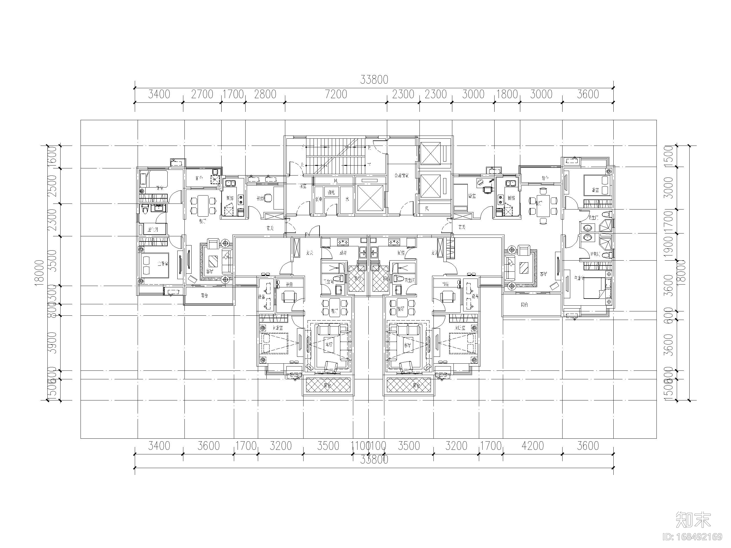 知名设计大院超高层户型设计（CAD）施工图下载【ID:168492169】