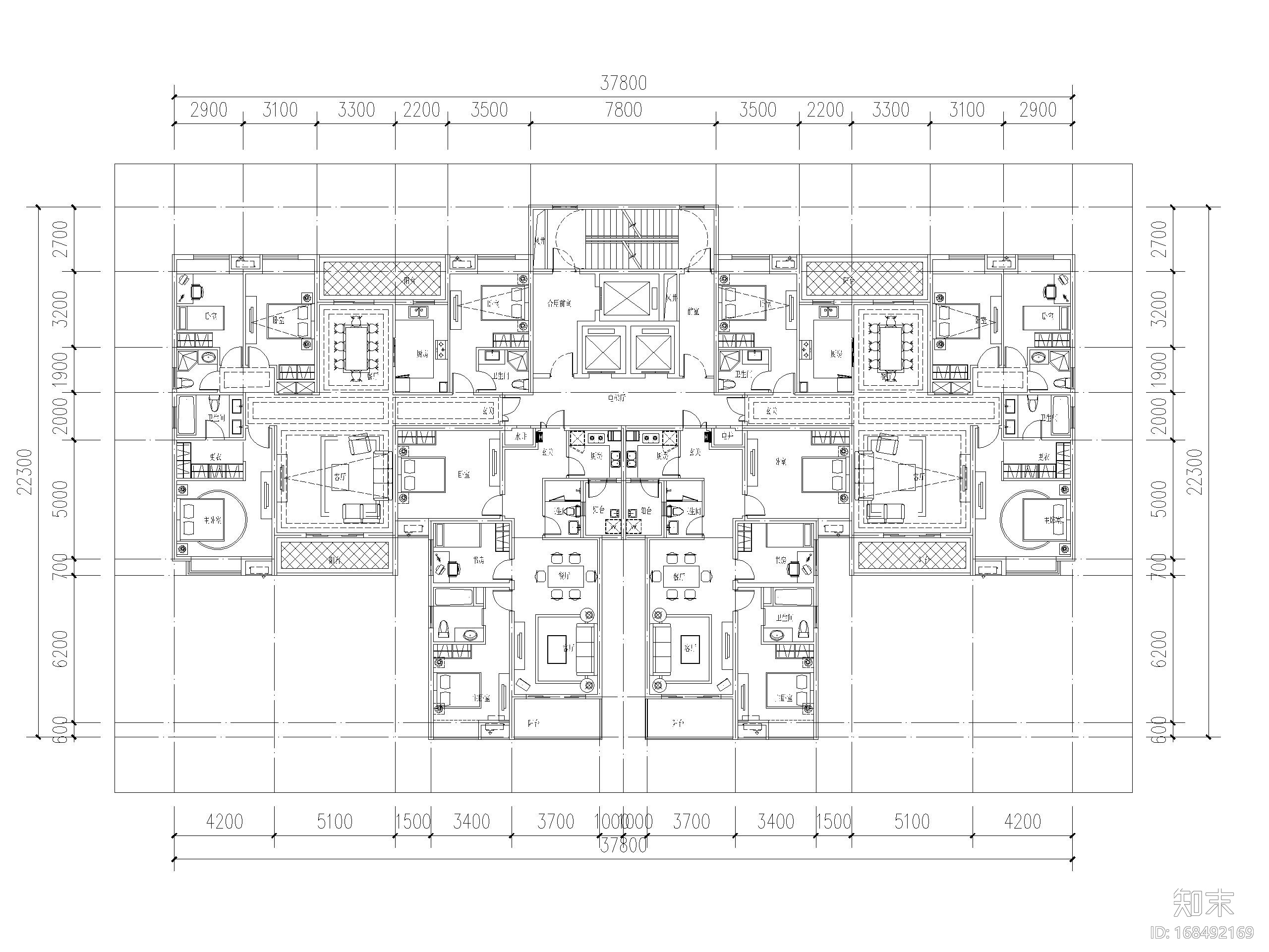 知名设计大院超高层户型设计（CAD）施工图下载【ID:168492169】