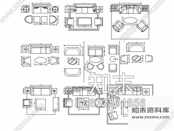 图块/节点沙发组合CAD图块下载施工图下载【ID:832301856】