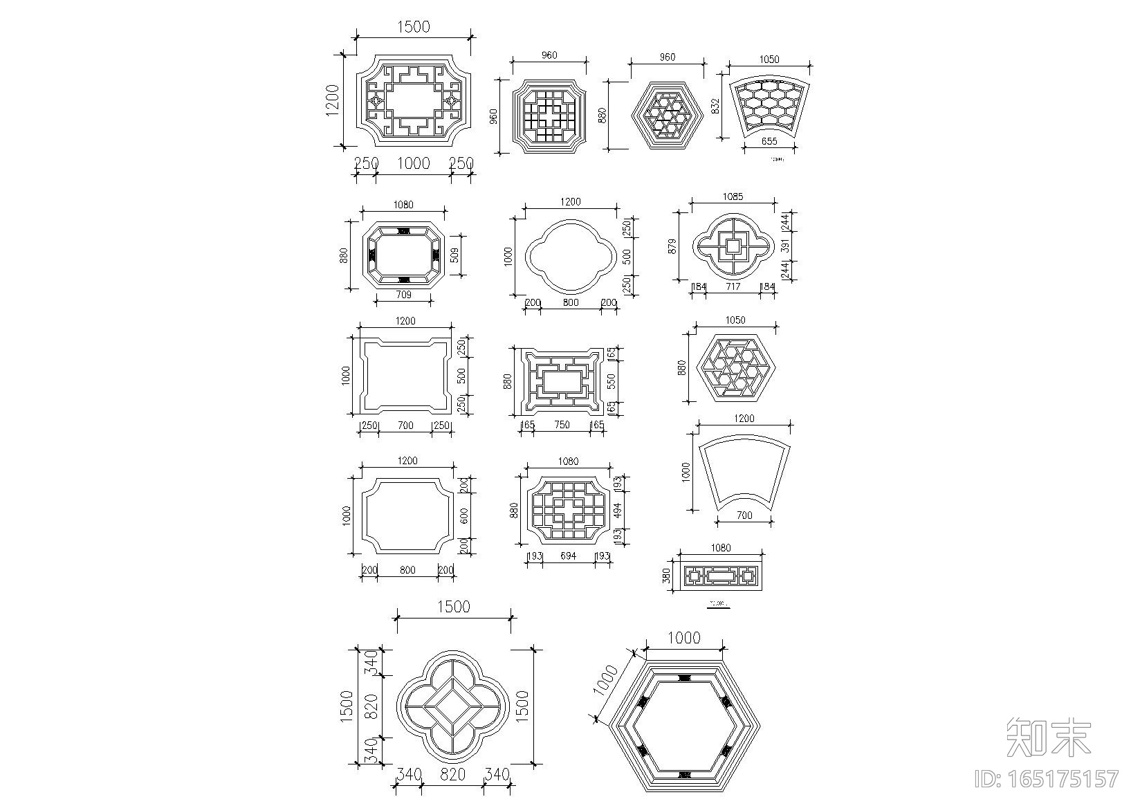 中式构件详图（牌坊，仿古宅，清式斗拱等）cad施工图下载【ID:165175157】