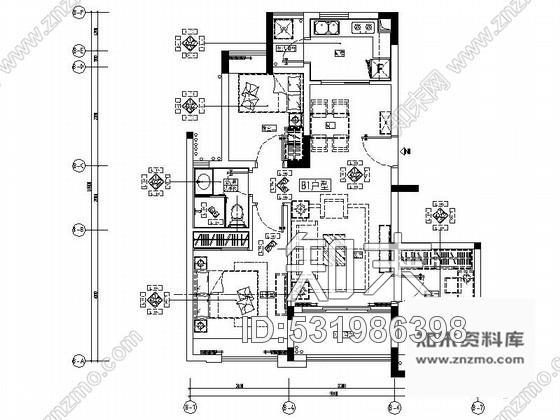 施工图佛山某豪宅小区三居室样板间室内装修图cad施工图下载【ID:531986398】