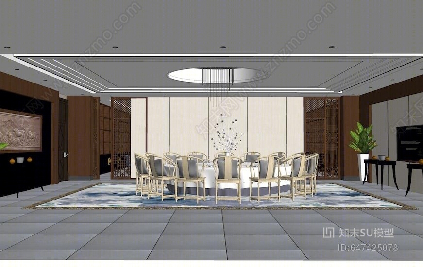 新中式包房SU模型下载【ID:647425078】