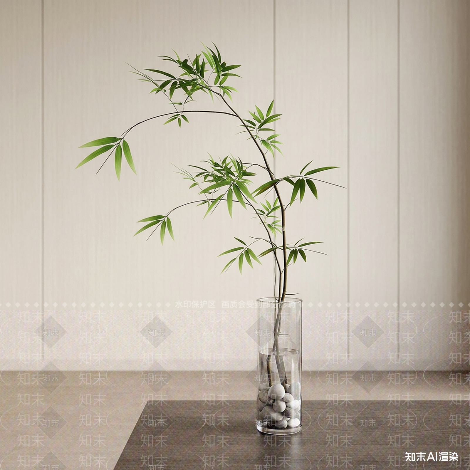 玻璃花瓶绿植竹子3D模型下载【ID:1227324016】