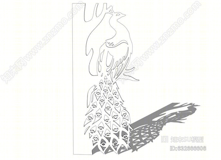 镂空凤凰雕塑SU模型下载【ID:632666606】