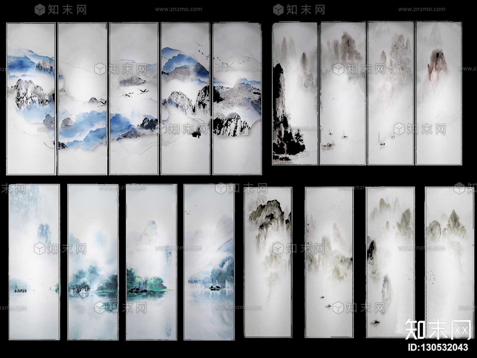 新中式禅意水墨挂画3D模型下载【ID:130532043】_知末3d模型网