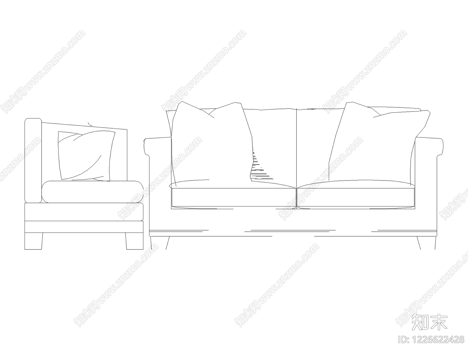 沙发cad施工图下载【ID:1226622428】