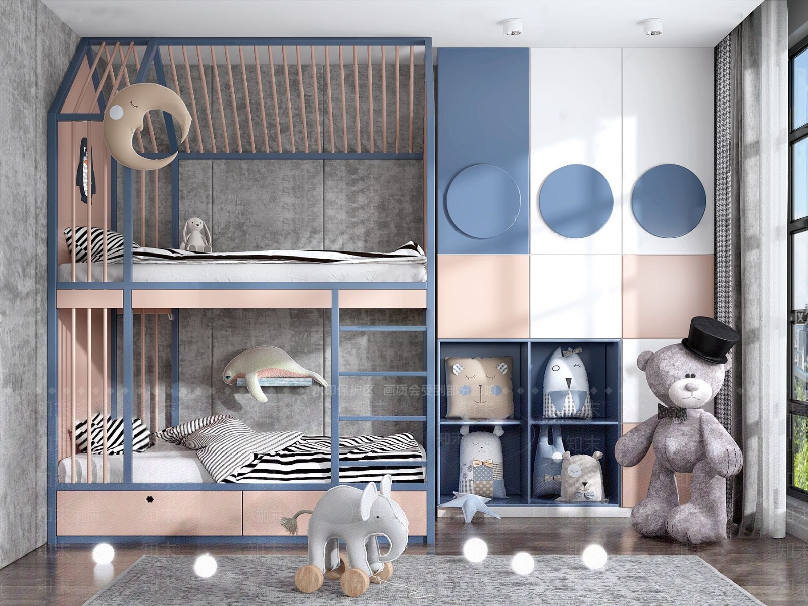 现代上下铺儿童房3D模型下载【ID:163504185】