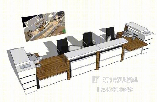 办公桌椅组合SU模型下载【ID:86616940】