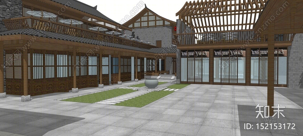 中式院落商业街SU模型下载【ID:152153172】