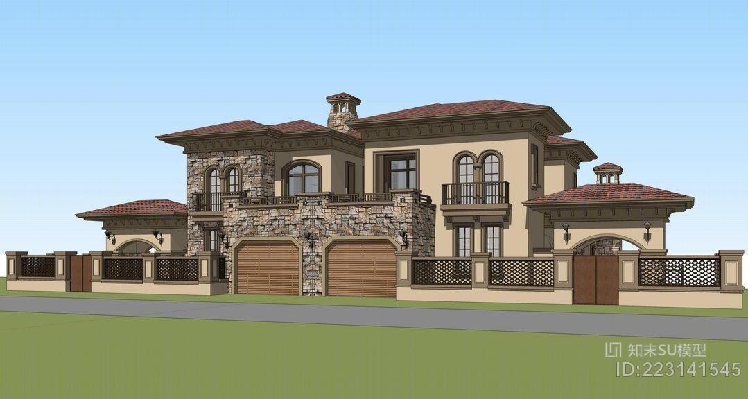 西班牙双拼别墅SU模型下载【ID:223141545】