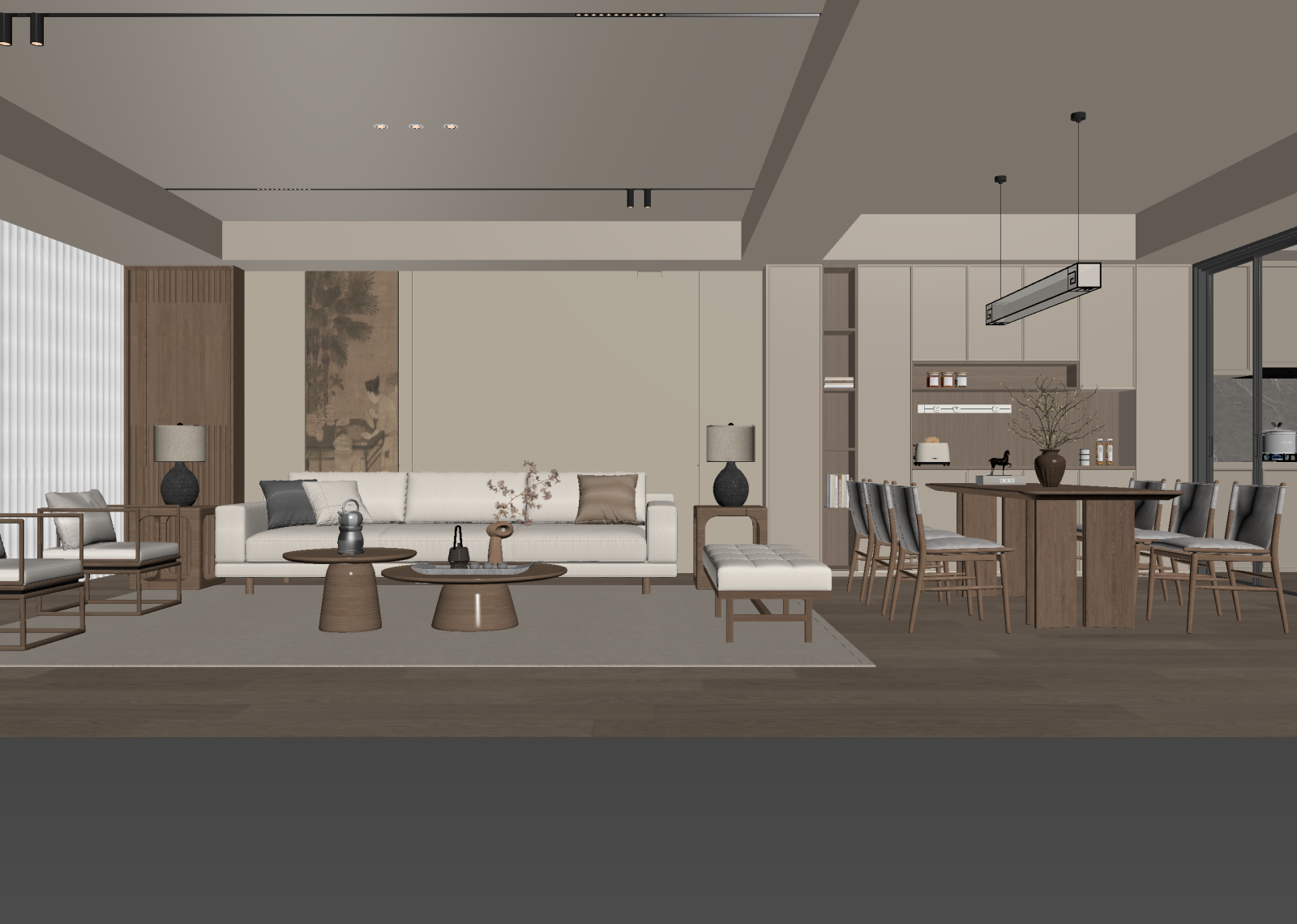 新中式客餐厅3D模型下载【ID:1215131247】