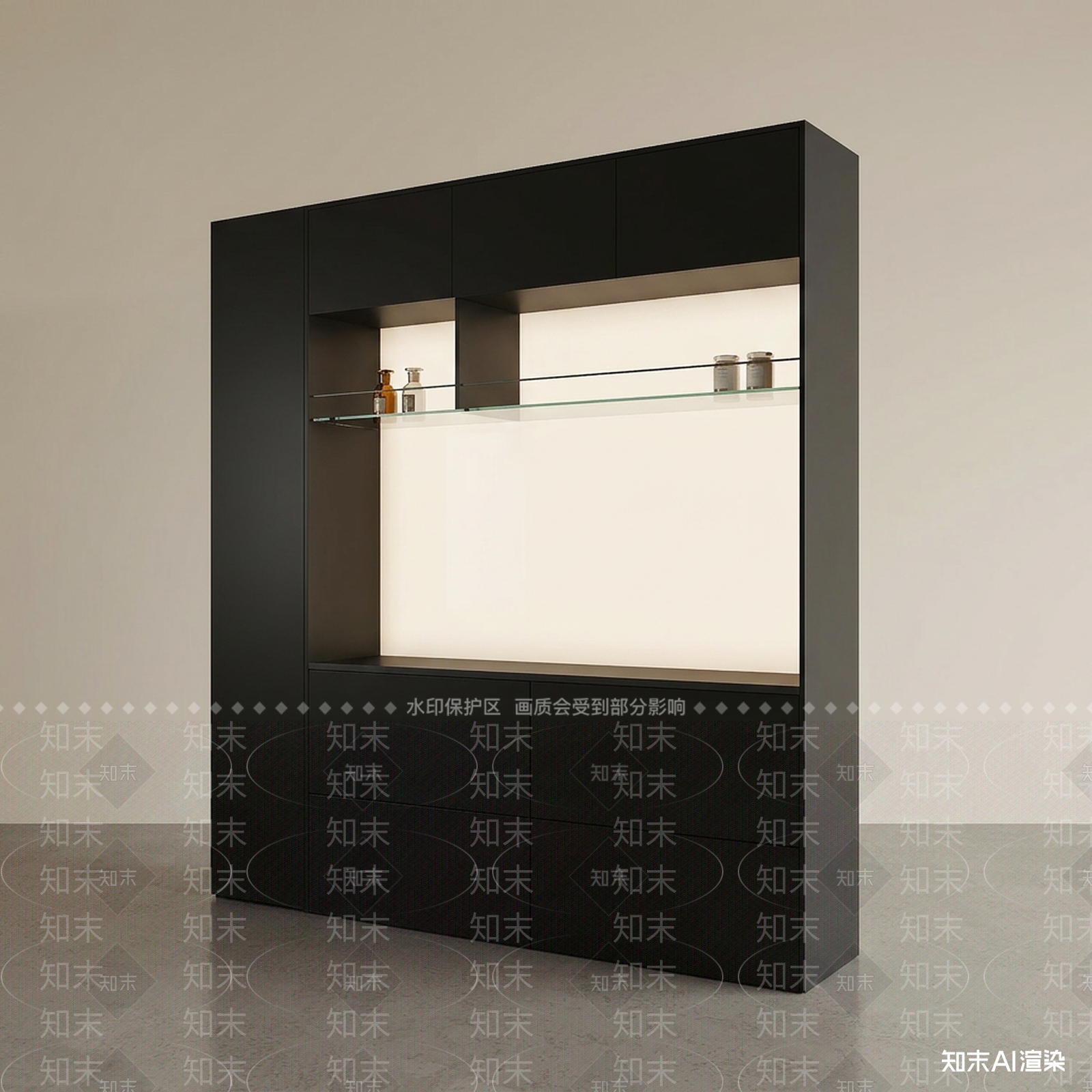 深色储物展示柜体餐边柜3D模型下载【ID:1227437355】