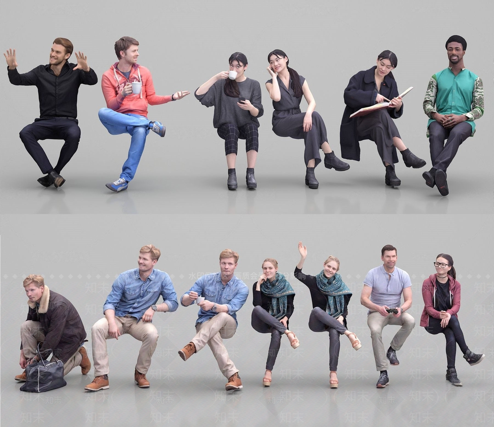 现代坐姿男女3D模型下载【ID:683826530】