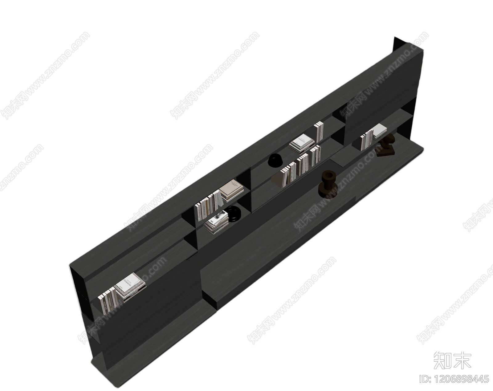 深色模块化书架组合3D模型下载【ID:1206898445】