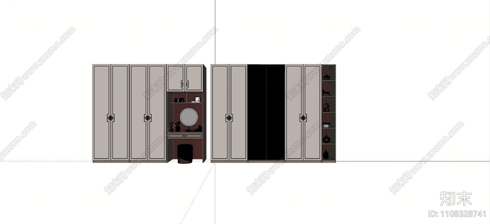 新中式衣柜SU模型下载【ID:1108328741】