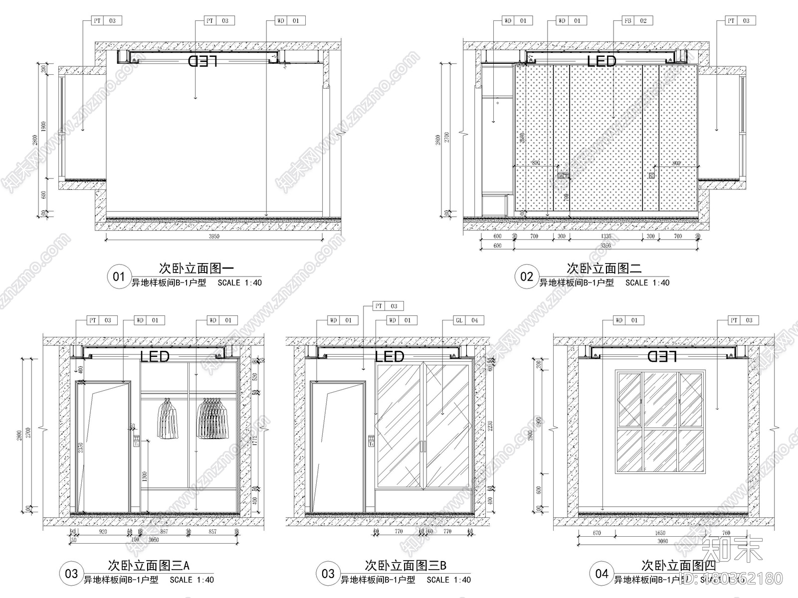 [长沙]​两套三居家装样板间装修设计施工图施工图下载【ID:180362180】