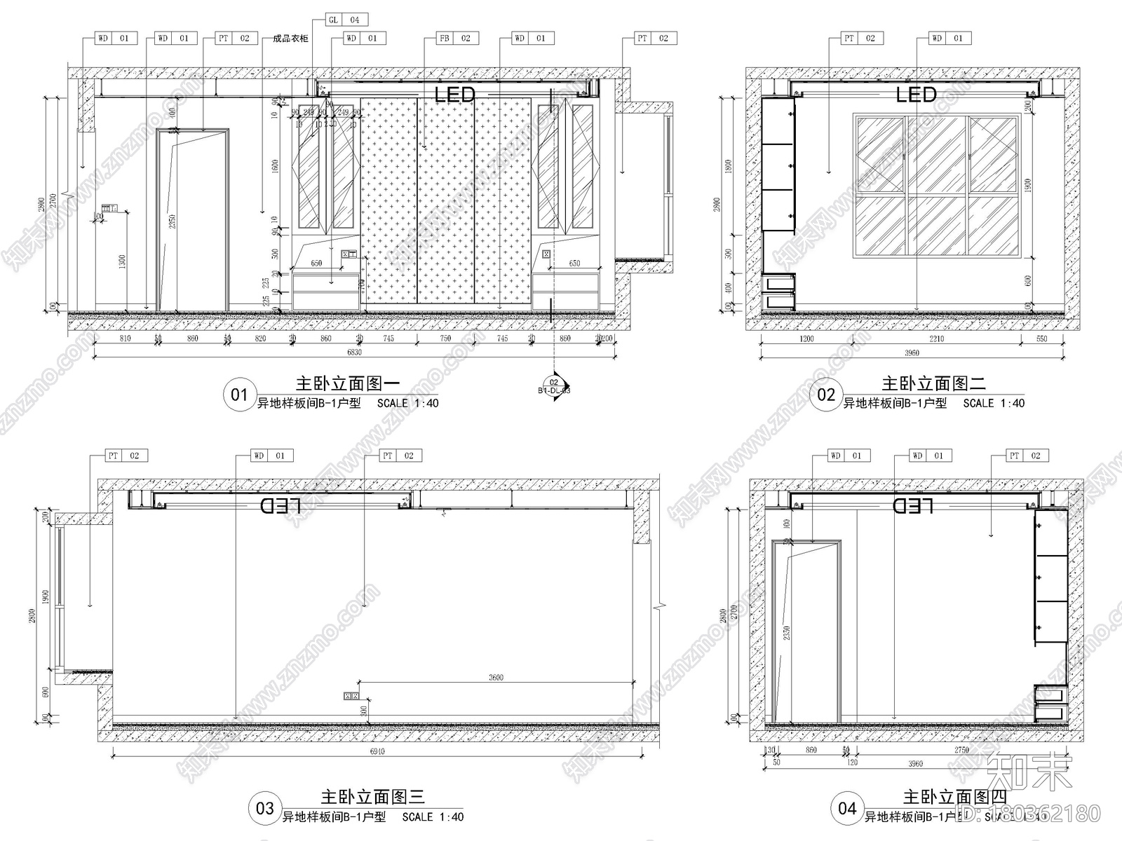 [长沙]​两套三居家装样板间装修设计施工图施工图下载【ID:180362180】