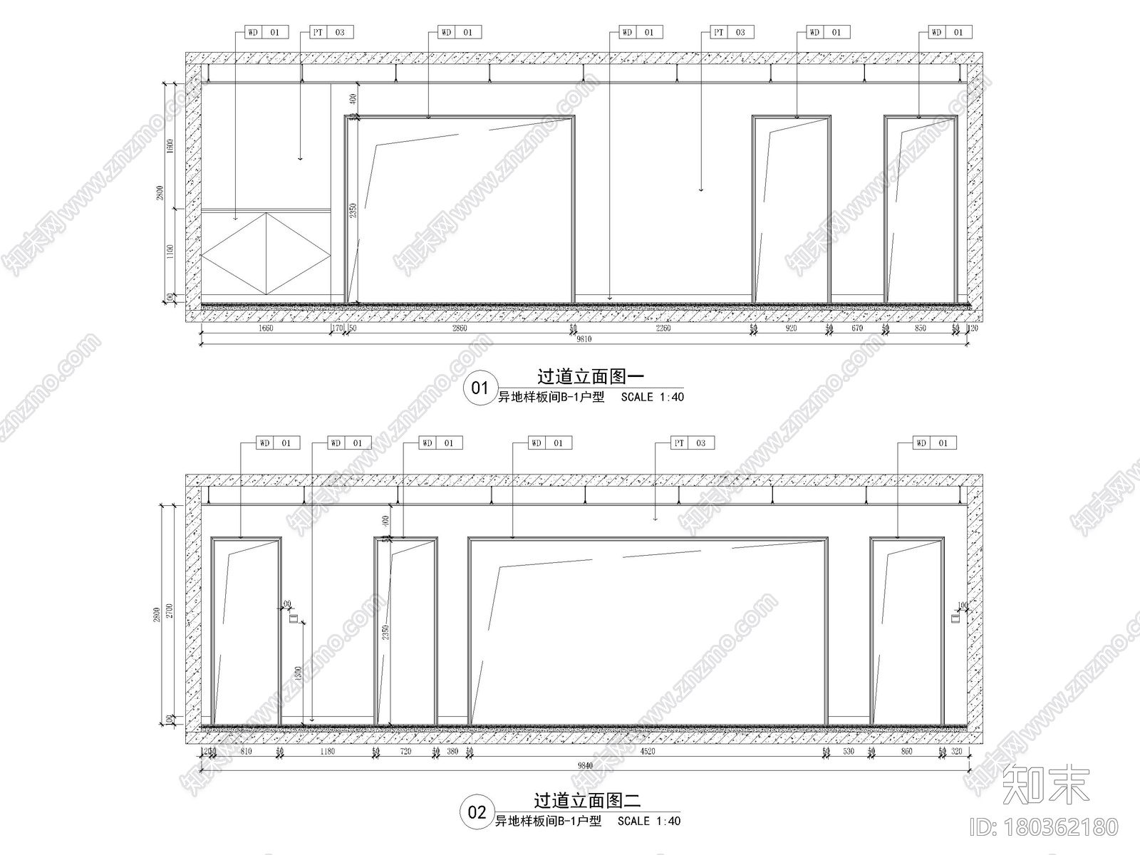 [长沙]​两套三居家装样板间装修设计施工图施工图下载【ID:180362180】