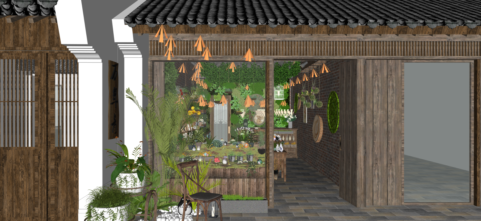 新中式庭院小品SU模型下载【ID:1222190240】