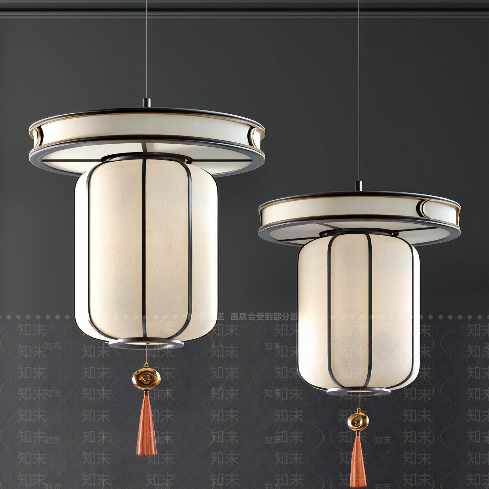 新中式灯笼吊灯3D模型下载【ID:1103471051】