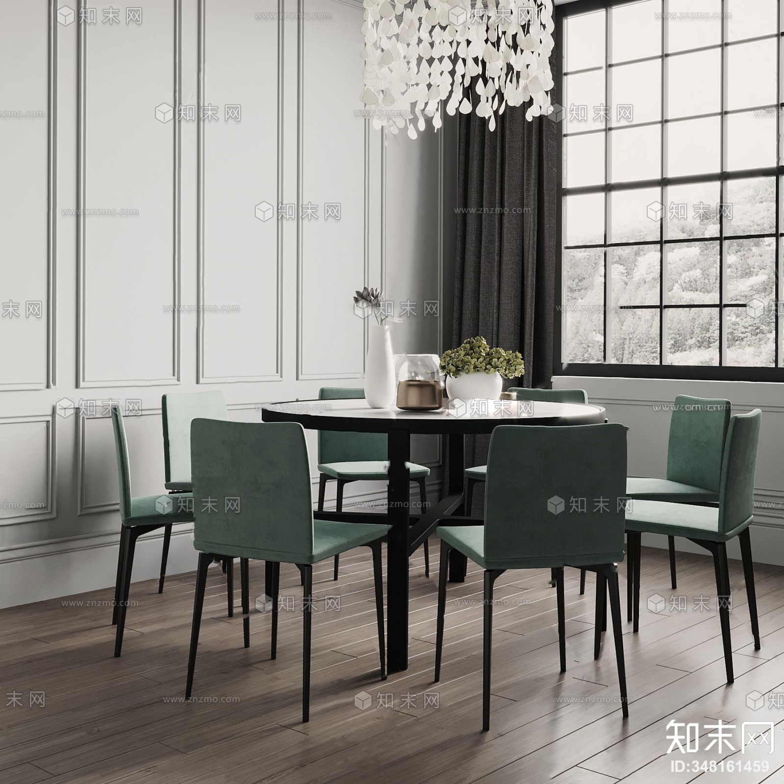 北欧圆形餐桌椅3D模型下载【ID:348161459】