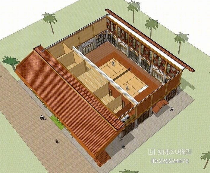 东南亚风格羽毛球馆SU模型下载【ID:222224472】