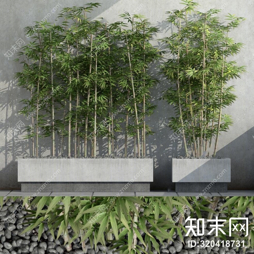 现代竹子盆栽组合3D模型下载【ID:320418731】