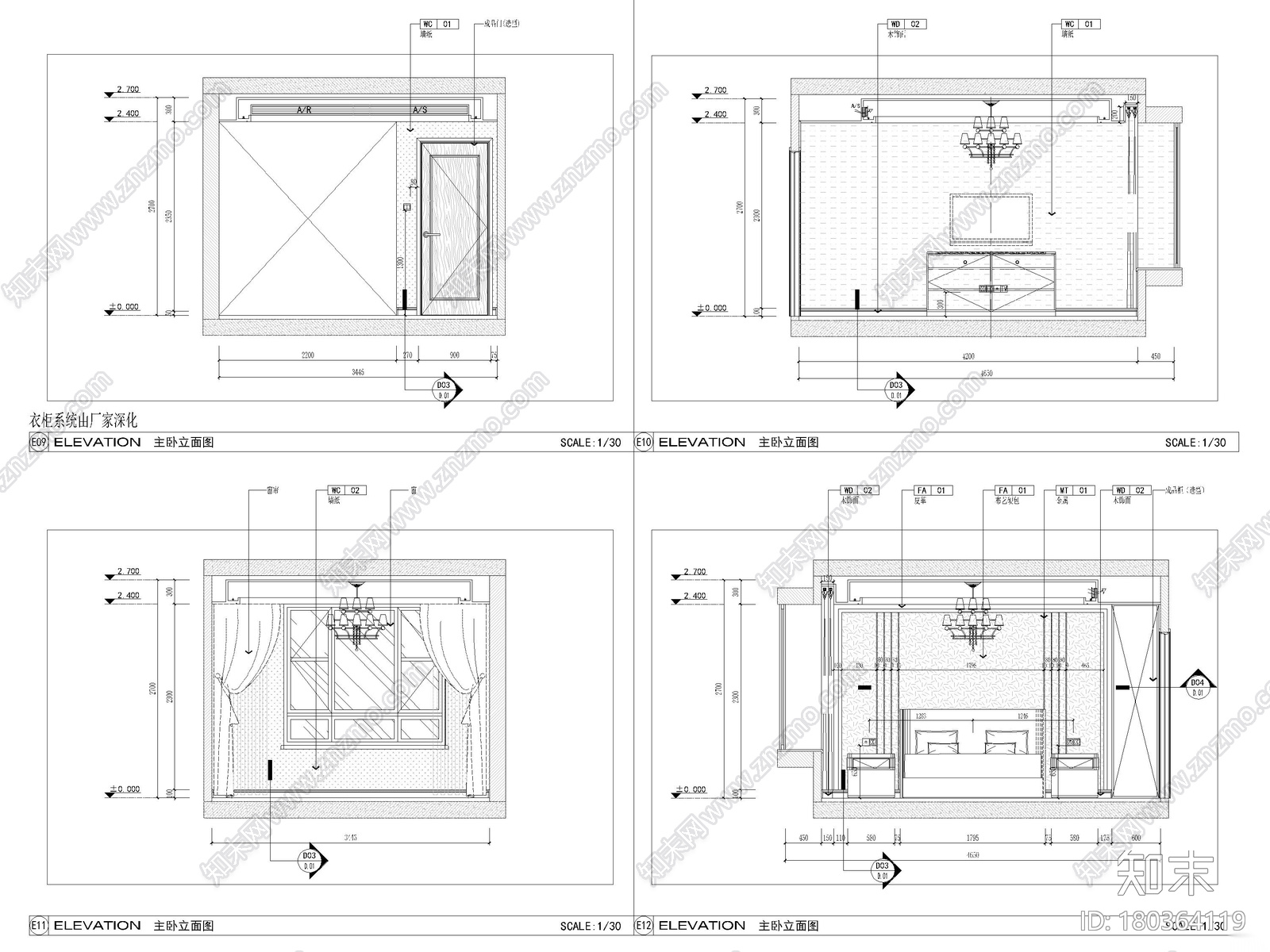 [江苏]102㎡二居室家装样板间装修施工图cad施工图下载【ID:180364119】