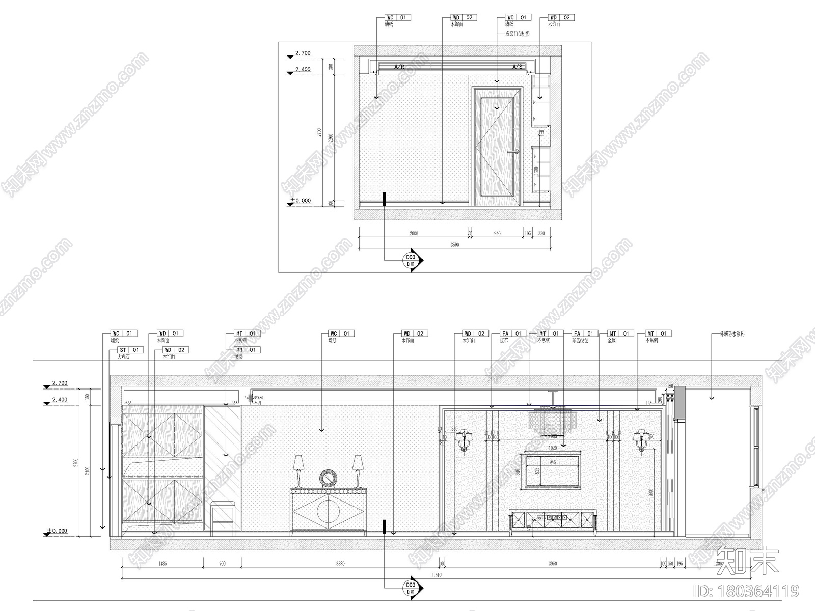 [江苏]102㎡二居室家装样板间装修施工图cad施工图下载【ID:180364119】