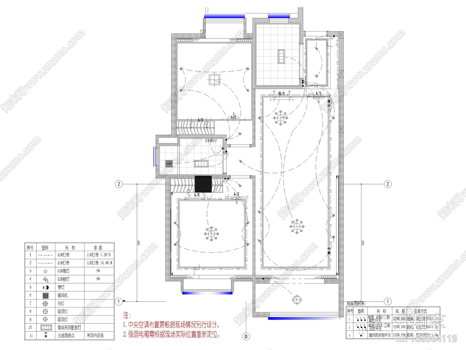 [江苏]102㎡二居室家装样板间装修施工图cad施工图下载【ID:180364119】