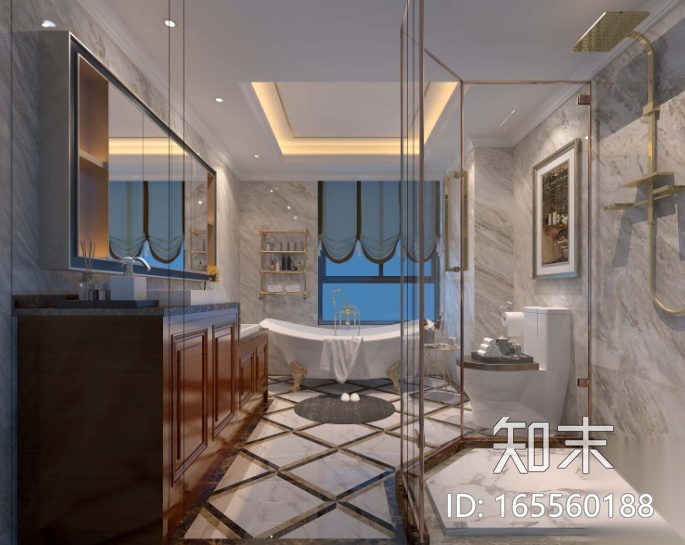 [无锡]欧式四室二厅三卫住宅室内设计施工图（含效果图）cad施工图下载【ID:165560188】
