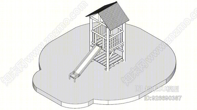 立方体房屋和侧边滑梯SU模型下载【ID:926690387】