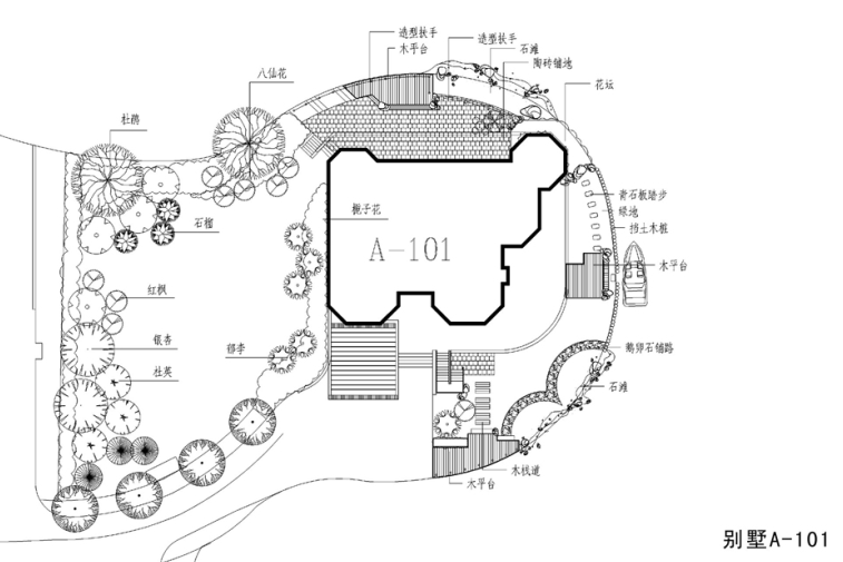 [北京]蓝堡别墅庭院景观绿化景观设计方案cad施工图下载【ID:161013129】