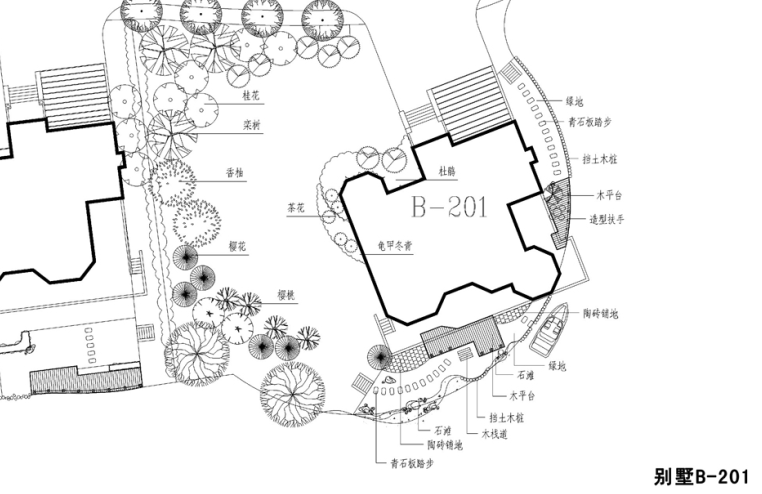 [北京]蓝堡别墅庭院景观绿化景观设计方案cad施工图下载【ID:161013129】