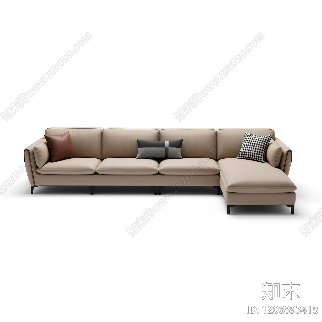 L型皮质沙发带抱枕3D模型下载【ID:1206893418】