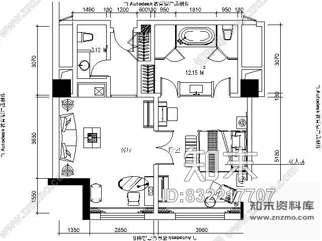 图块/节点酒店套房平面布置图Ⅱcad施工图下载【ID:832217707】