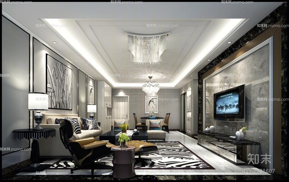 现代透明水晶吸顶灯3D模型下载【ID:62721607】
