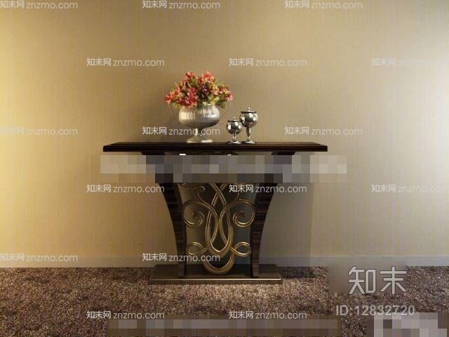 欧式简约黑色木艺边几3D模型下载【ID:12832720】