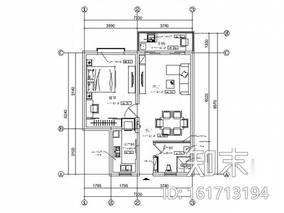 简单一居室装修图施工图下载【ID:161713194】